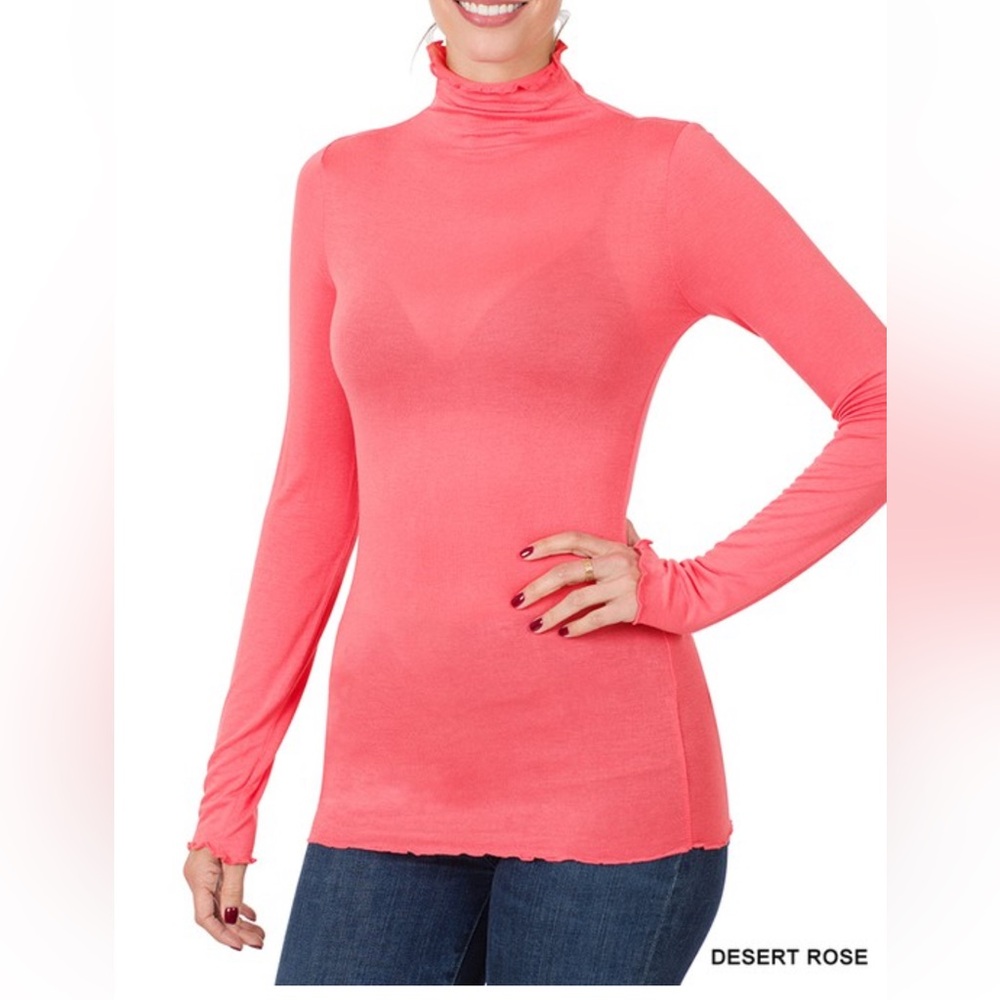 NWT Zenana Outfitters Desert Rose Long Sleeve Mock Neck Thumbholes Layering Tee